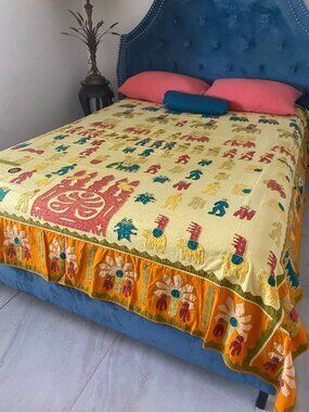 Coverlet / Bedspread – Queen – Hand Embroidered - Indian Cotton Appliqué